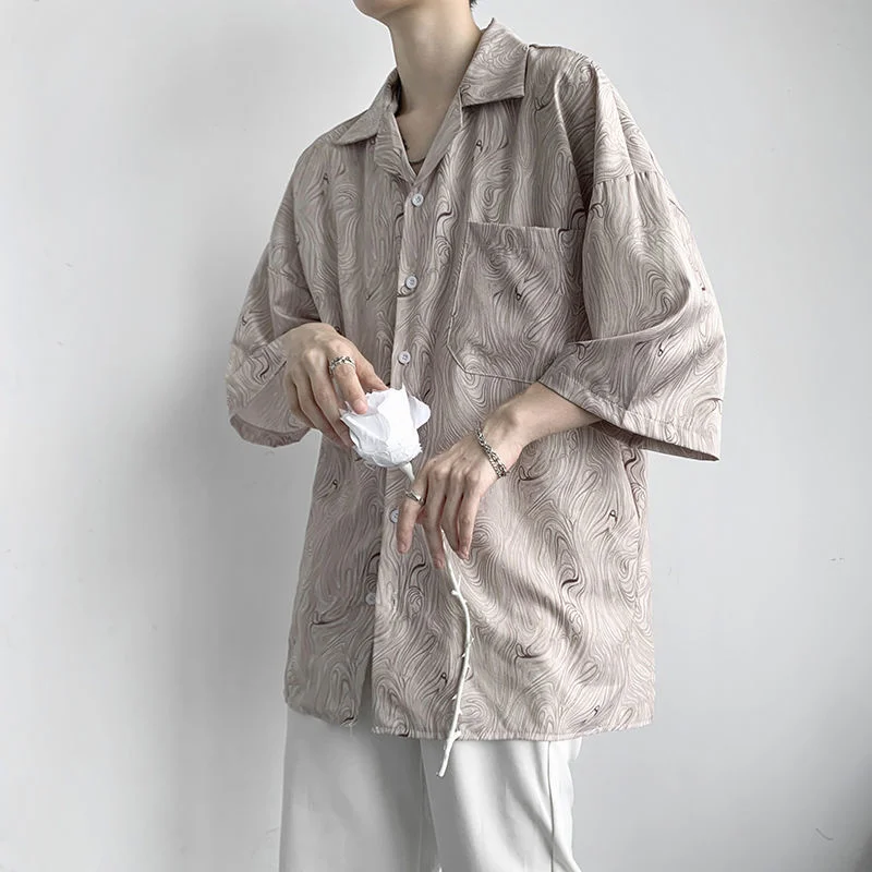 Summer Short Sleeve Shirts Men Fashion Society Mens Dress Shirts Korean Loose Pocket Print Shirts Mens Hawaiian Shirts M-2XL