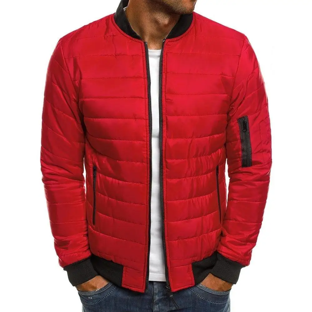 Men's Fashion Autumn and Winter Puffer Jacket Casual Warm Quilted Coat Cotton Padded Clothes Zipper Plaid Baseball Sports Jacket