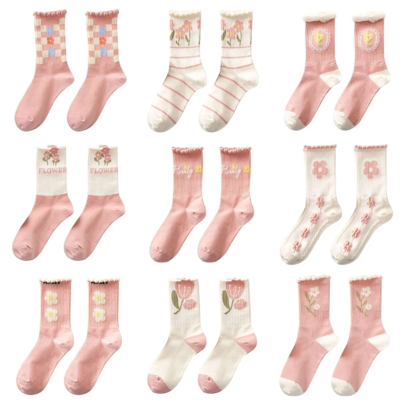 

Милые женские носки с цветочным принтом, повседневные мягкие дышащие весенне-летние розовые Модные женские спортивные носки, Прямая поставка