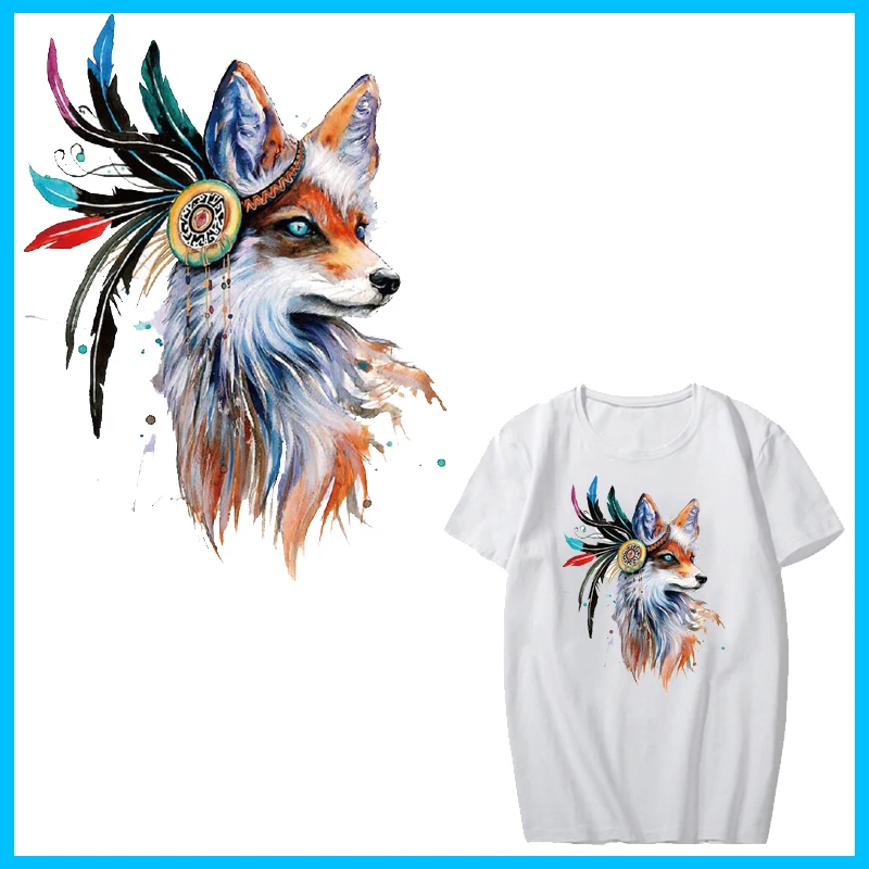

Indian Fox Patch Heat Transfer DIY T-shirt Stickers Patches for Clothing Vinyl Iron on Animal on Clothes Applique Thermal Press