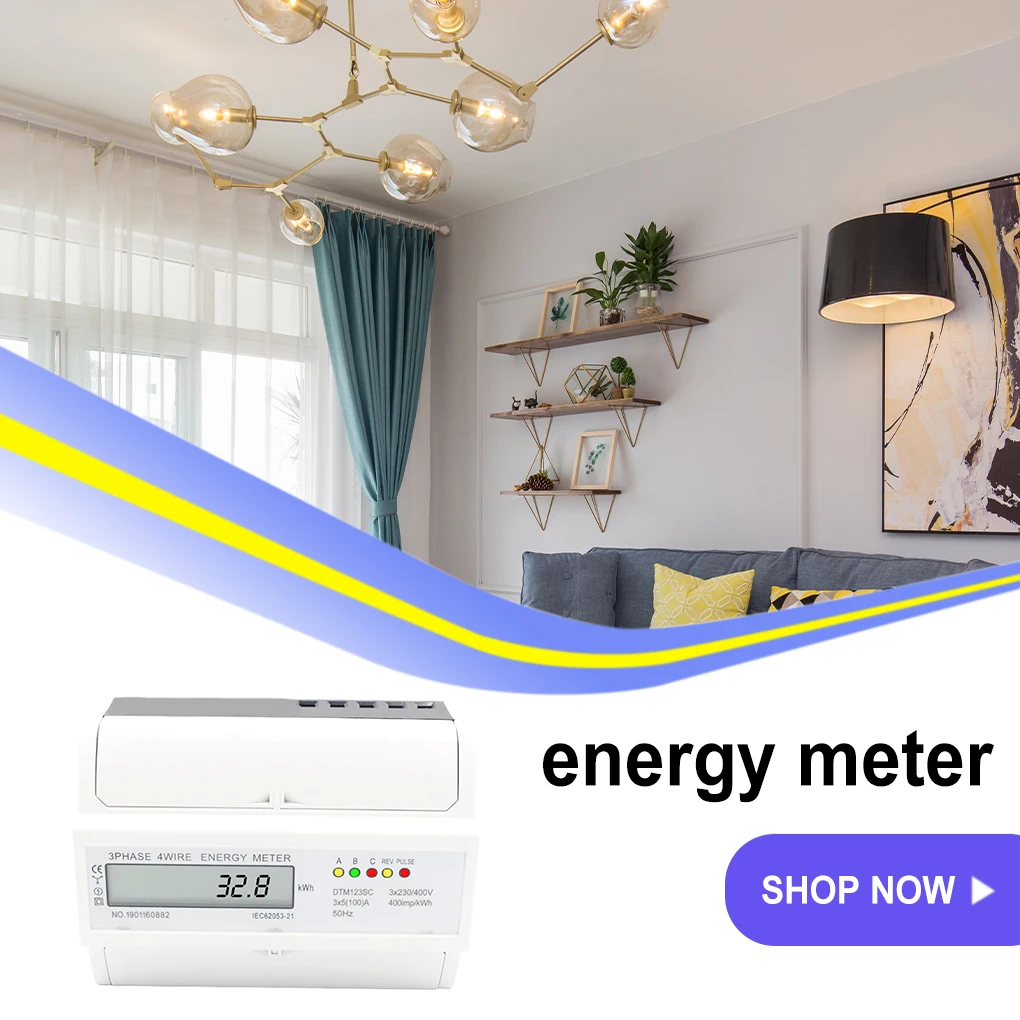 

DIN Rail Electric Meter Detachable Plastic Case 5-100A Double LED 3 Phase 4 Wire Household Office Building Wattmeter