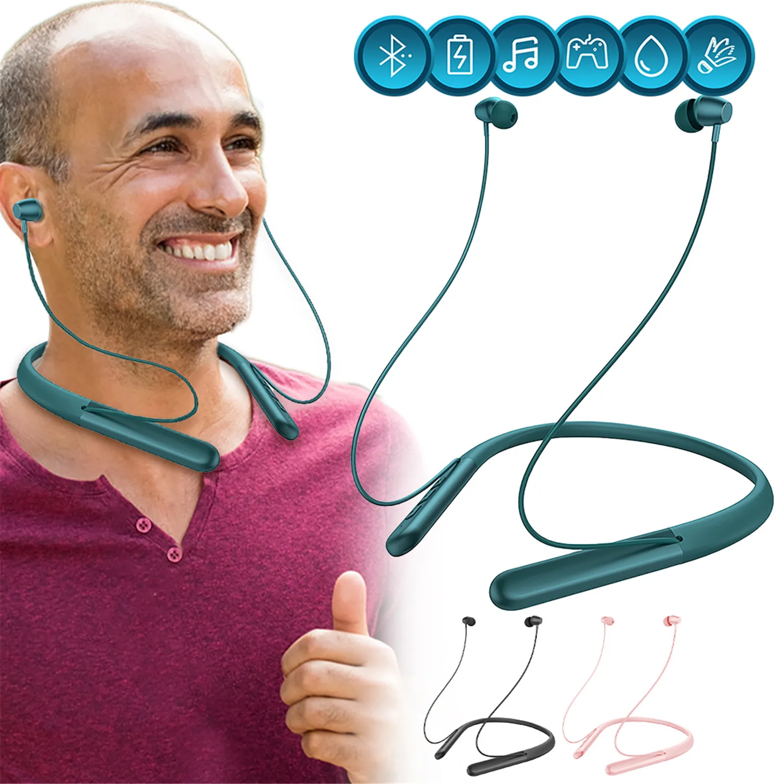 

HiFi Sound Effect Wireless Headset Neckband Earphone with Mic Earbud Headphones Sports Suitable for Android IOS System