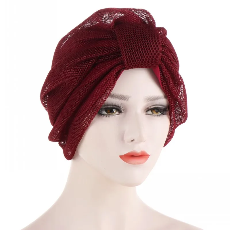 

African Turban Women Auto Gele Full Cover Inner Plain Hijab Caps Summer New Fashion Mesh Pleated African Bonnet Bandana Headtie