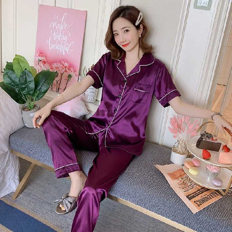 Silk Pajamas Plus Size Women Solid Cute Pajamas for Women Summer Nightwear Pajama Two Piece Set Satin Silk Pyjamas Loungewear
