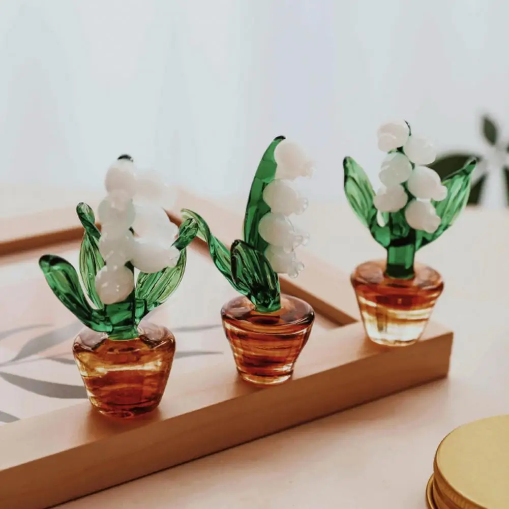 

Useful Exquisite Workmanship Lightweight Potted Flower Figurine Flower Desktop Decor Glass Flower Figurines