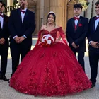 Красное бальное платье милой принцессы с бусинами 3D цветочные платья Quinceanera с накидкой милое платье 15 16 вечернее платье