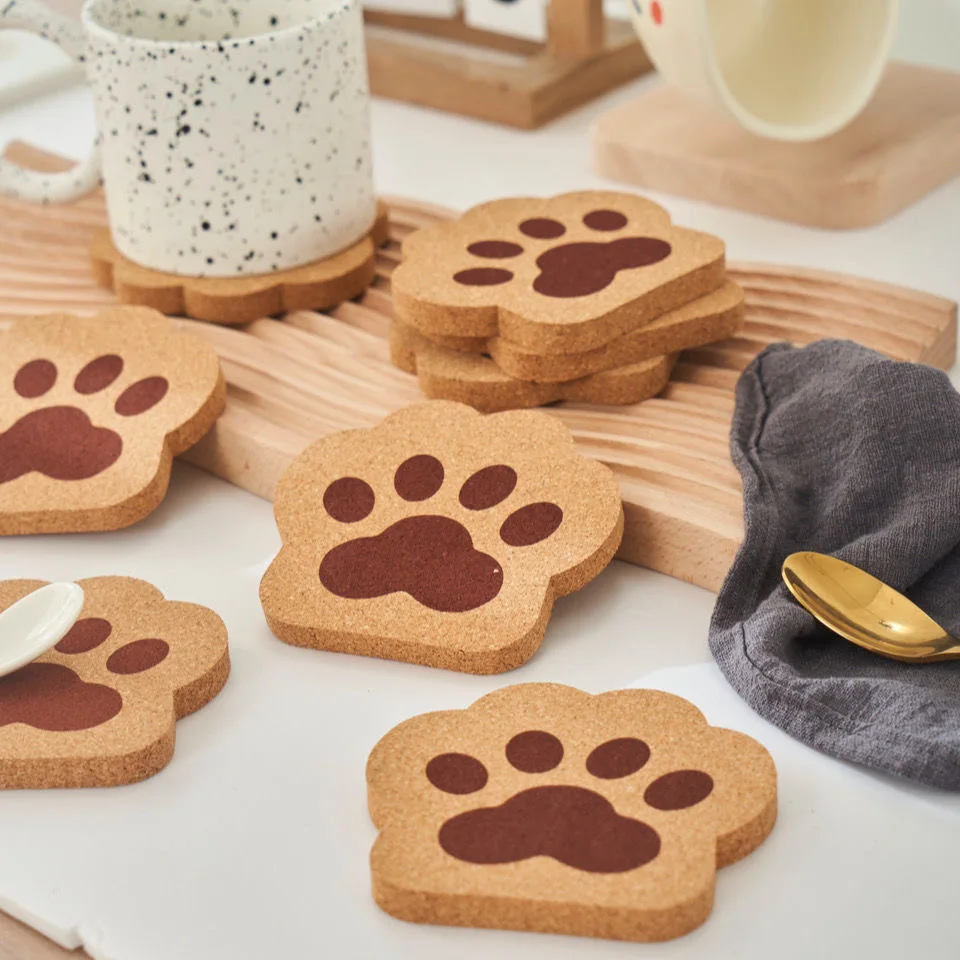 

Cute Cat Animal Pattern Footprint Coaster Moisture Absorbing Coasters,Cork Base for Tabletop Protection Prevent Furniture Damage