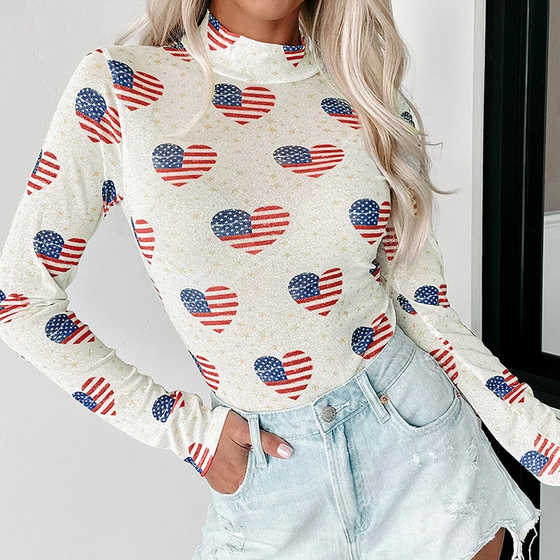 CyiExi белое боди с длинными рукавами Love Heart Americana женские сексуальные блестящие