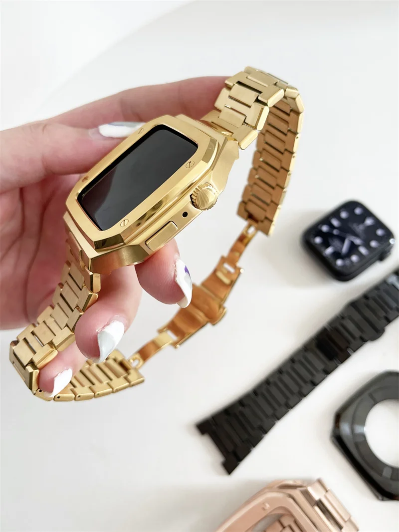 Metal Modification Set for Apple Wacth 7 45mm 316L Stainless Steel Strap Case for iWatch 6 SE 5 4 3 2 1 44mm Watch Band Kit