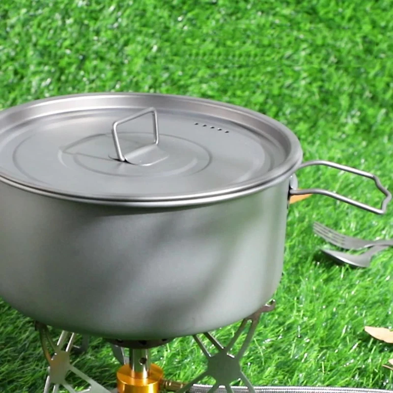 1.9L Titanium Alloy Camping Pot With Cover Large Capacity Outdoor Soup Pot Portable Folding Cooker