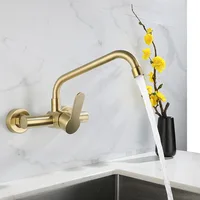 Brushed Gold Kitchen Faucet  Swivel Pot Filler Tap Wall Mounted Hot and Cold Sink Tap Rotate Spout Stainless Steel