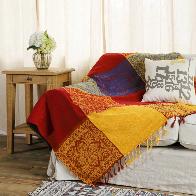 

Spring/Summer Retro Line Blanket Premium Sofa Towel Decor Sofa Blanket Cover Jacquard Chenille Throw Air Conditioning Blanket