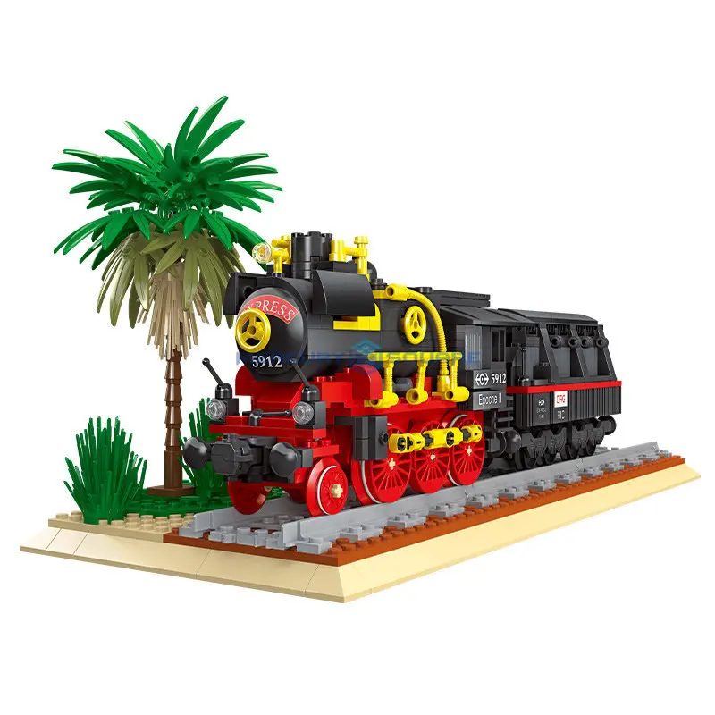 

Steam Locomotive Track MOC 59008 Train Model Tramway Transportation Vehicle Building Blocks Bricks High Tech Gift Toy Children