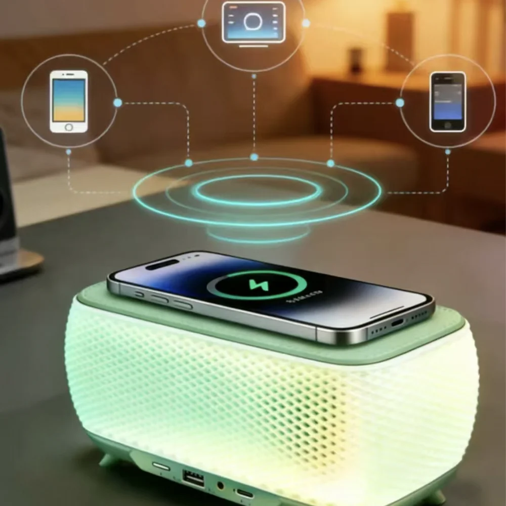 Фото Портативная Bluetooth-колонка VYOPBC с беспроводной зарядкой, подсветкой и мощными басами для рабочего стола №2