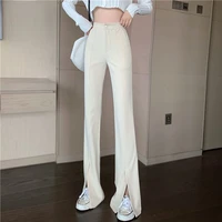 pants women front split wide leg high waist korean style streetwear fashion slim long trousers all match pure new lady clothing