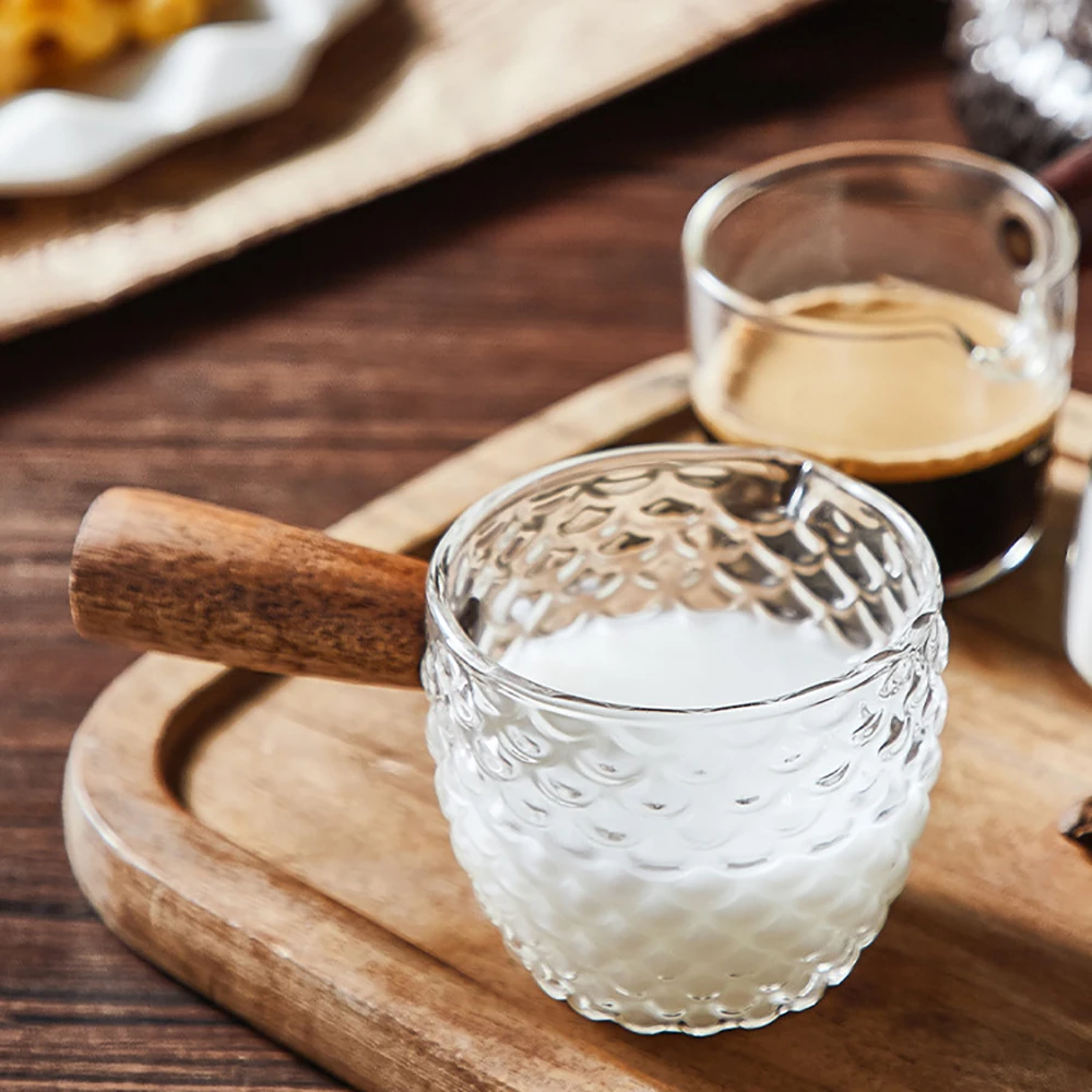 

Термостойкий молочный кувшин эспрессо, мерная чашка, многофункциональная деревянная ручка, двойные/одинарные выемки, набор прозрачных стеклянных кофейников