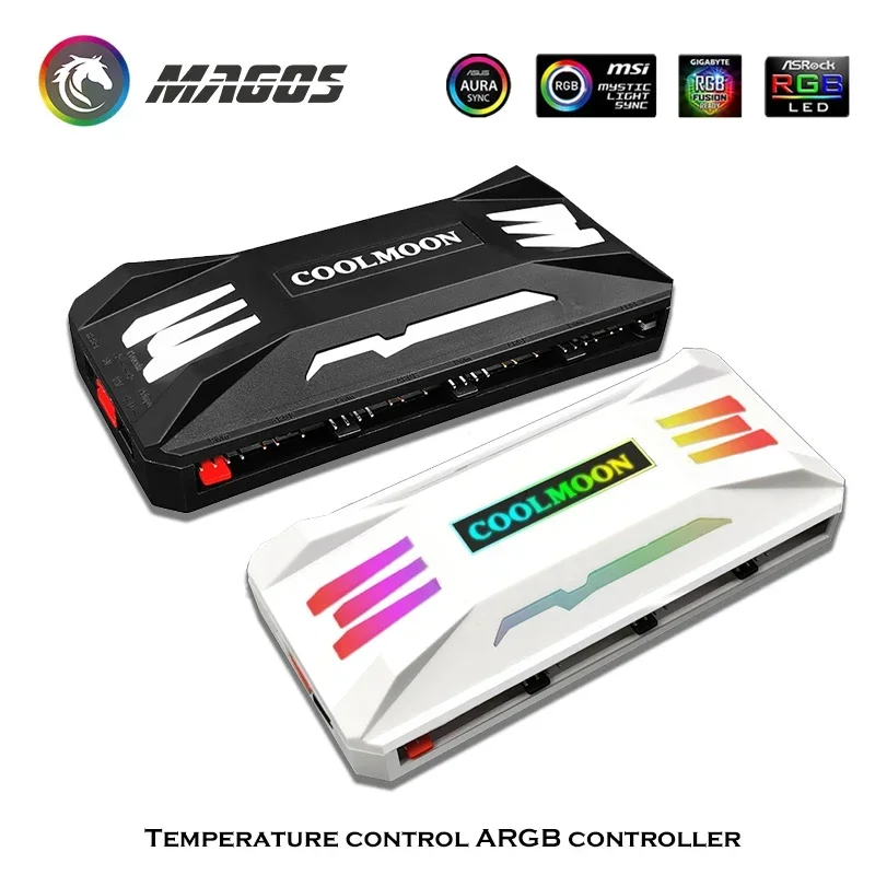 Фото COOLMOON Корпус для ПК Контроллер RGB-концентратора, ШИМ Smart TEMP. ADJ.+ 5 В ARGB M/B SYNC, беспроводной пульт дистанционного управления для охлаждающего вентилятора корпуса №2