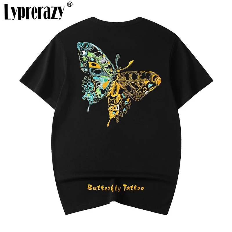 

Lyprerazy New Chinese Style Butterfly Embroidery Short Sleeve T-shirt Summer Casual Men's Tees Tops