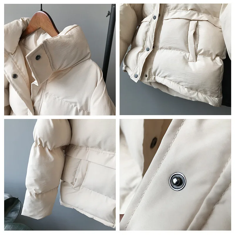 Ladies Chic Outwear Female Fashion Solid Women's Winter Down Jacket Stand Collar Short Single-breasted Coat Parkas Jacket Women