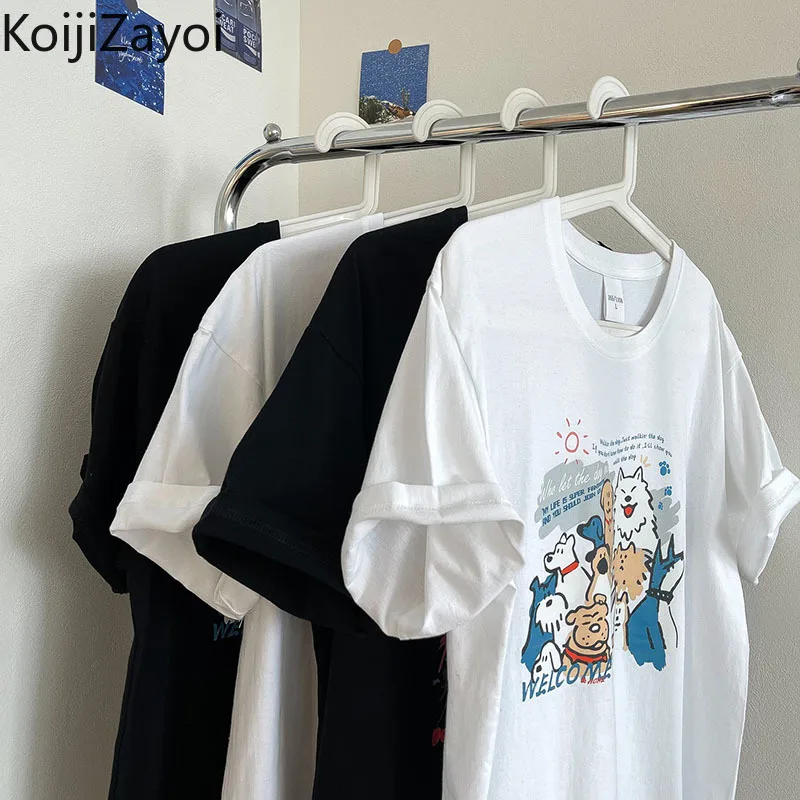 

Koijizayoi Women Cartoon Print Tshirt Summer Fashion Lady 2022 New Casual Loose Tees Shirt Short Sleeves O Neck Outwear Tops