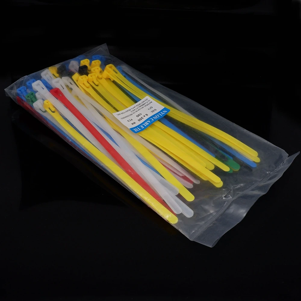 100 шт. многоразовые пластиковые нейлоновые кабельные стяжки, съемные кабельные стяжки на молнии, ремни для переплета, черные, белые, красные, желтые, зеленые садовые стяжки