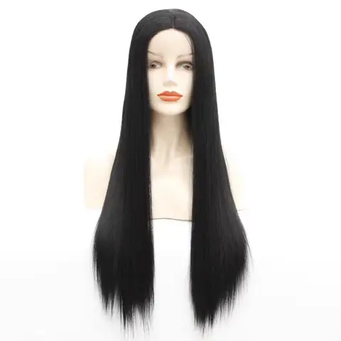 Женские парики на Хэллоуин, кружевная сетка для волос, черные прямые синтетические костюмы для косплея