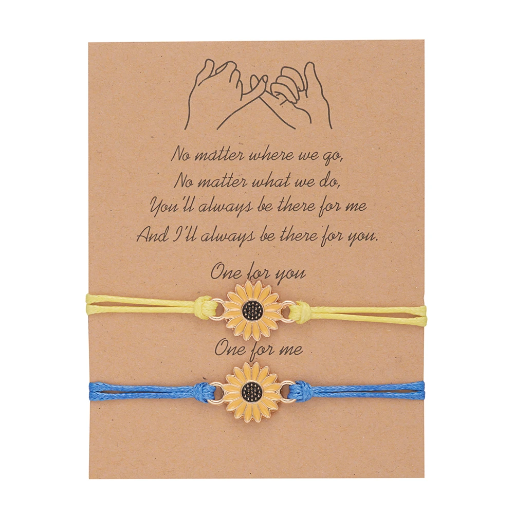 

2pcs/set Daisy Flower Charm Couple Friendship Bracelets For Women Men Cute Sweet Sunflower Bangles Handmade Best Friend Jewelry