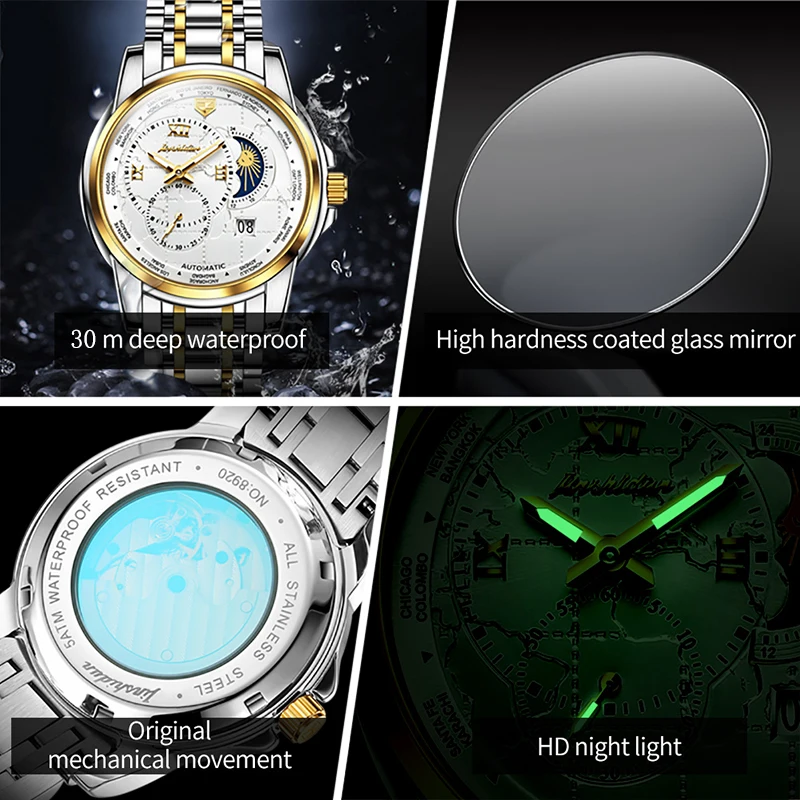 Часы JSDUN Мужские механические брендовые модные водонепроницаемые Роскошные