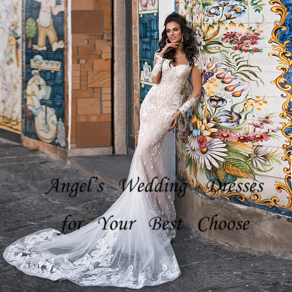

Strapless Mermaid Wedding Dresses for WOmen Full Sleeve Court Train Bridal Gowns with Lace 2023 Summer New Robe De Soirée Button