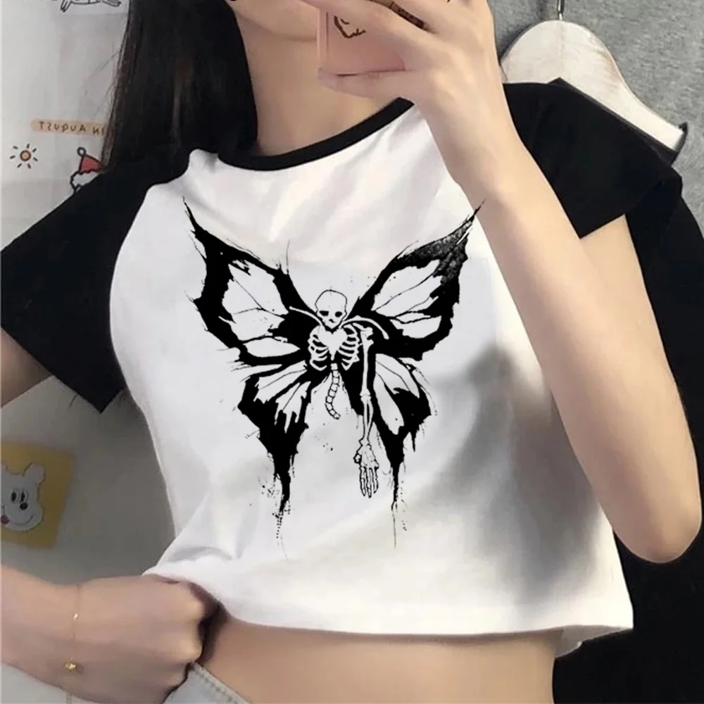 

Butterfly 90s aesthetic hippie trashy crop top Female gothic graphic fairycore Harajuku t-shirts