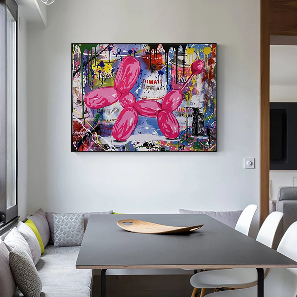 

Abstract Pink Balloon Dog Art Poster Print On Canvas Painting Graffiti Picture For Living Room Home Wall Decoration Cuadros
