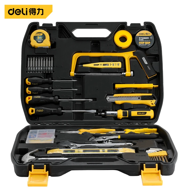 

Deli Household Multi-tool Kit Combination Hand Tools Set Screwdriver Pliers Hammer Knife Woodworking Electrician Repair Tool Box