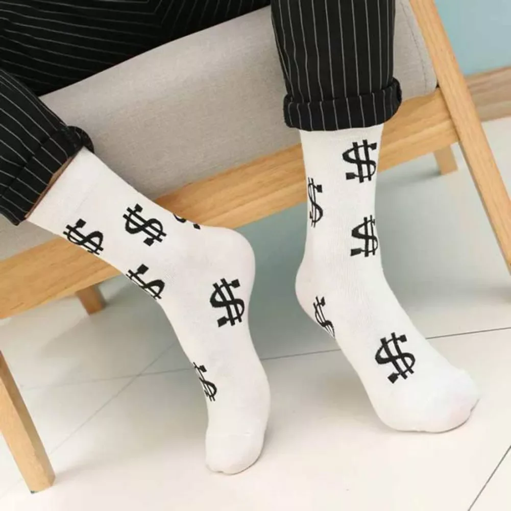Pair Thermal Socks Winter Warm Funny Dollar Print Men Causal Thicken Socks Crew Sportswear Cotton Black White Socks New
