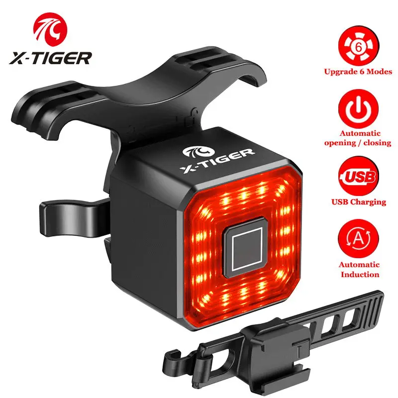 X-TIGER Smart Rear Light Bicycle Flashlight IPX4 Waterproof Auto Brake Sensing Bike Light LED USB Charging Cycling Taillight