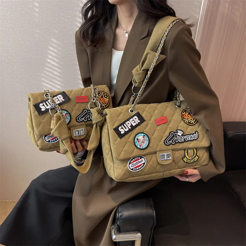 

Appliques Badge New Fashion Chain Single Shoulder Bags Commuting Simple Tote Crossbody Bag High-capacity Casual Storage Satchel