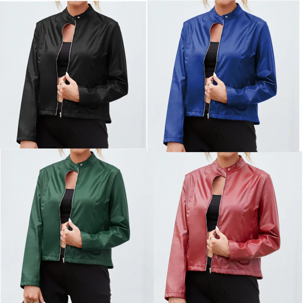 

Autumn Women Pu Leather Fashion Female Winter Coat Casual Solid Color Suit Streetwear Motor Clothing Zipper