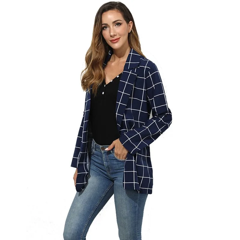 Women Elegant Work Blazers Casual Buttonless Plaid Blazer 2023 New Fashion Jackets Office Commute Design Formal Blazer Suits