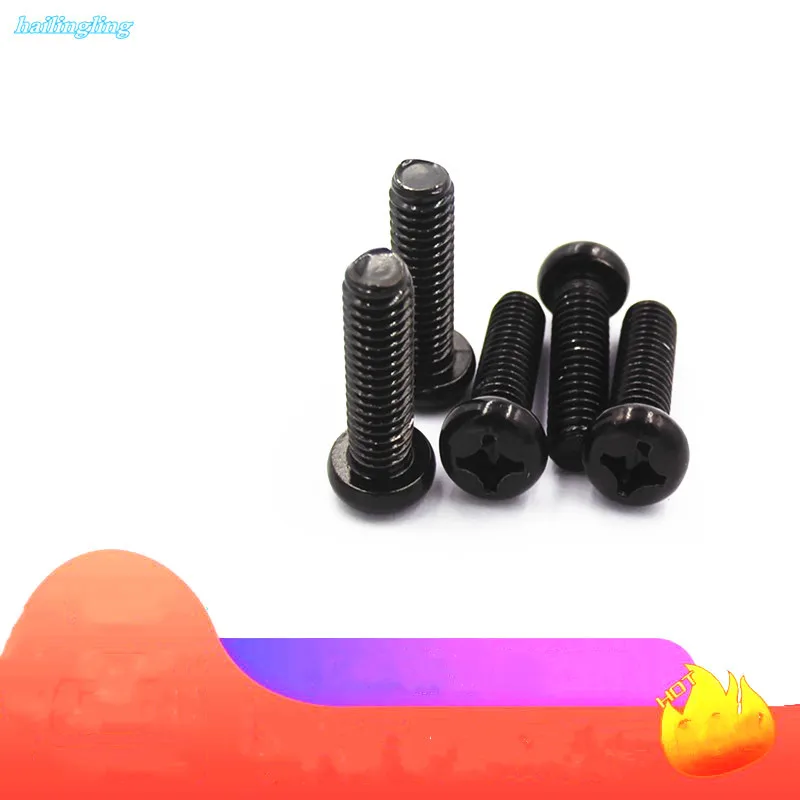 

20-50pcs M1.2M1.4 M1.7 M2 M2.5 M3 M4M5M6GB818 DIN7985 Black Carbon Steel Cross Recessed Pan Head machine Screw Phillips TV Bolts