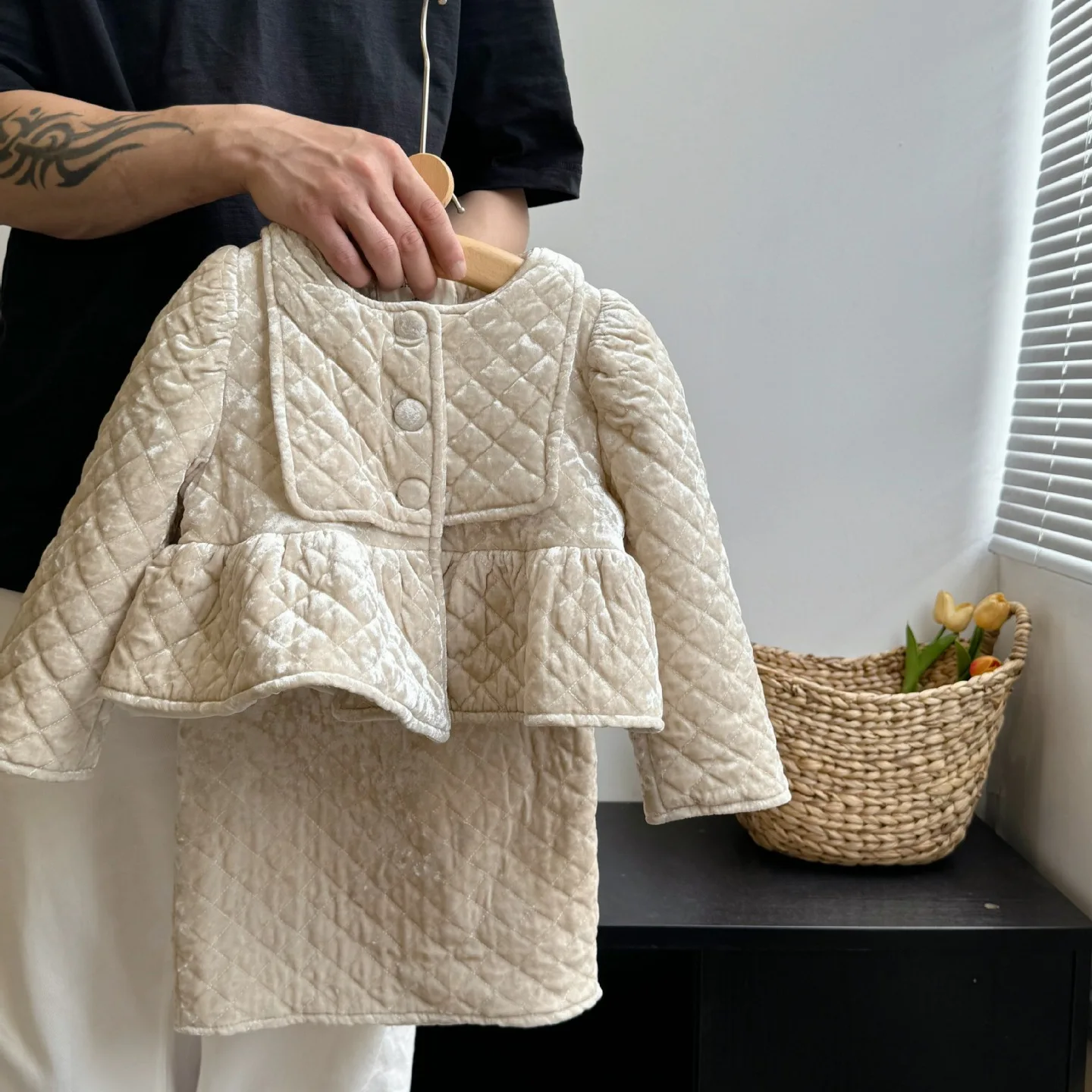 Детские комплекты Осень-зима бархатная хлопковая утепленная детская однотонная