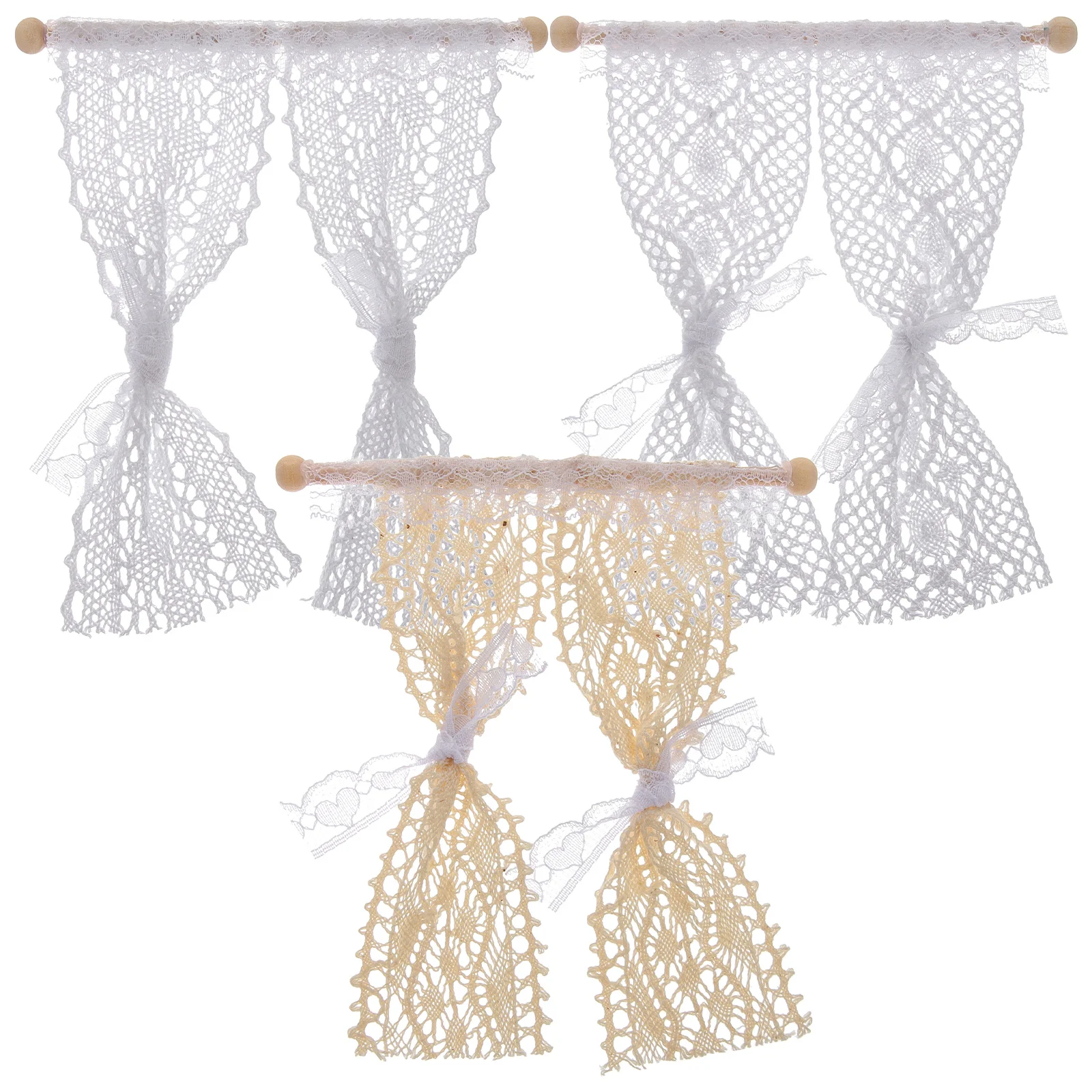 

3 Pcs Dollhouse Toys Miniature Lace Curtain White See Through Curtains Window Accessories Furniture Tiny