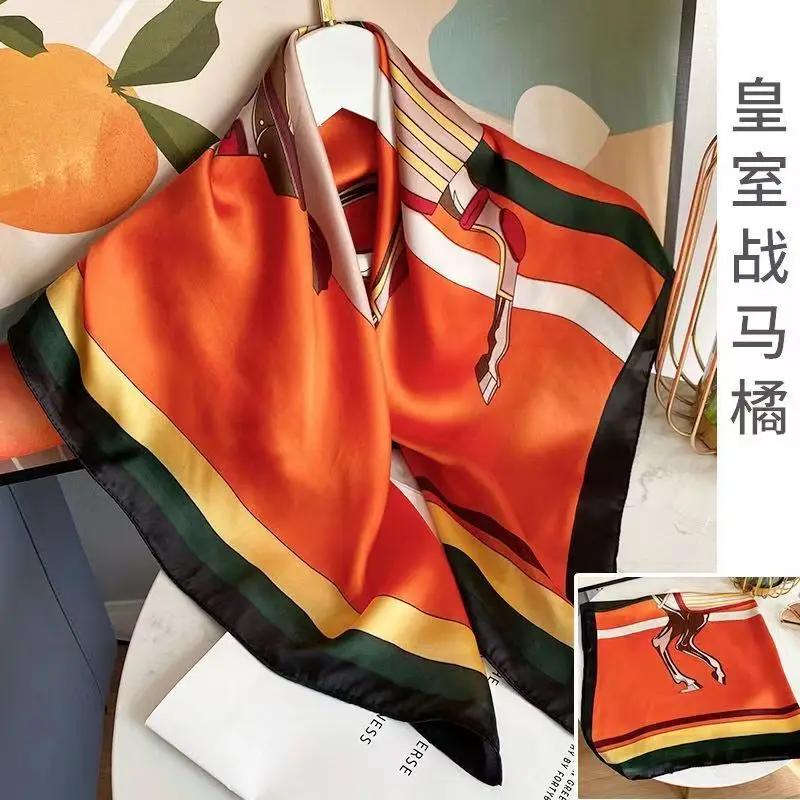 Versatile Silk Scarf for Women 70 Square with Neck Protection and Retro Circumference Towel Bag