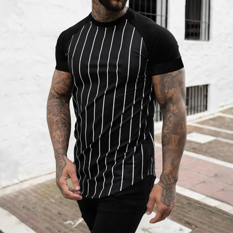 

Men's T-shirt Stripe Round Neck Fashion Hip-hop Super Large Poker Print Polyester Top New Summer Casual Street Wear