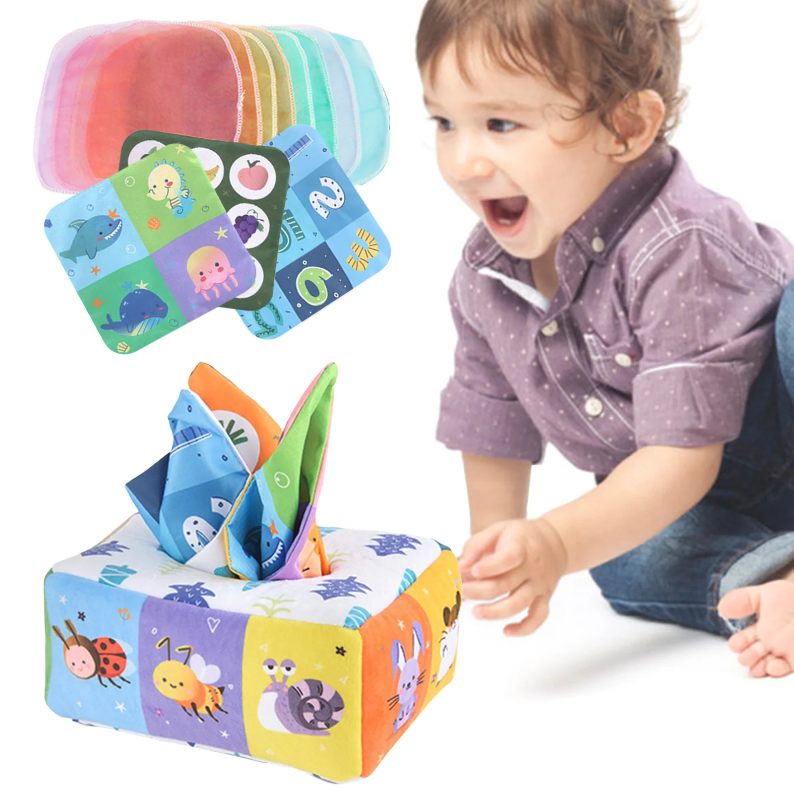 

Коробка для детских салфеток, мягкие сенсорные игрушки для дошкольного обучения, игрушки Монтессори для малышей 6-12 месяцев, Новорожденные ...