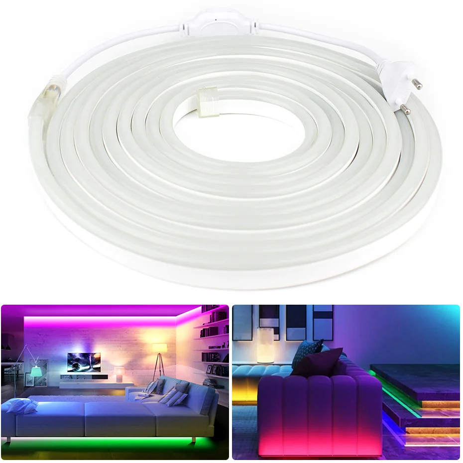 

220V Neon Led Light RGB 5M 10M 15M 20M Soft Flexible Led Tape Strip 5050 2835 120LEDs/M White/Blue/Pink/Red Garden Outdoor Lamp