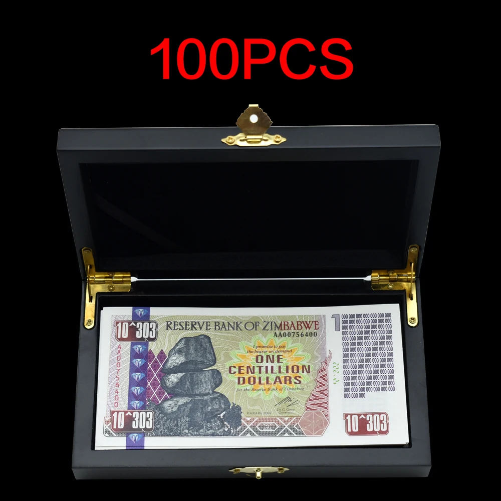 

100pcs/box One Centillion Dollars Zimbabwe Commemorative Banknotes with Serial Number Fake Money with Box Home Decor Gifts