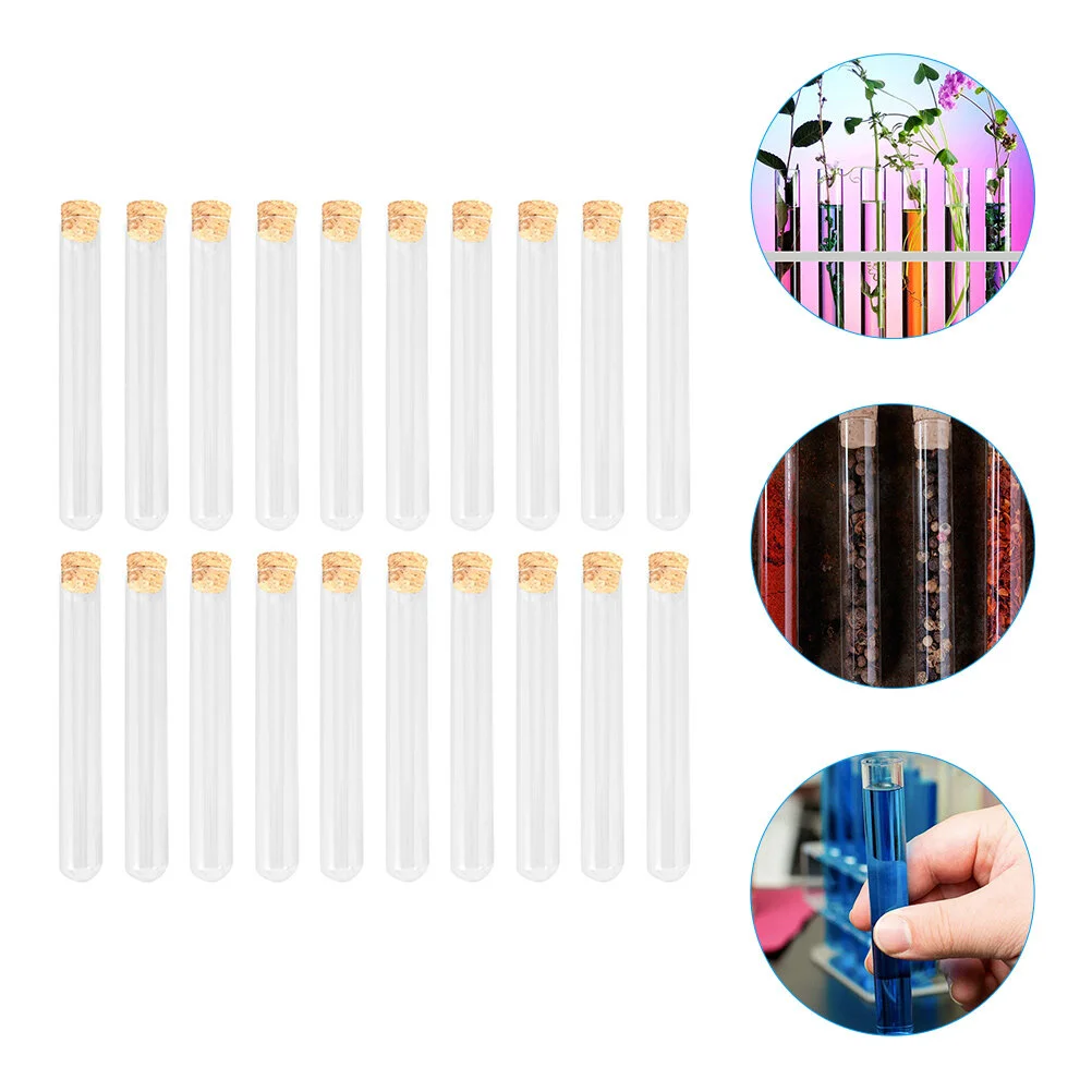 

20Pcs Scientific Test Tubes Glass Container Small Test Tubes with Cork Plugs