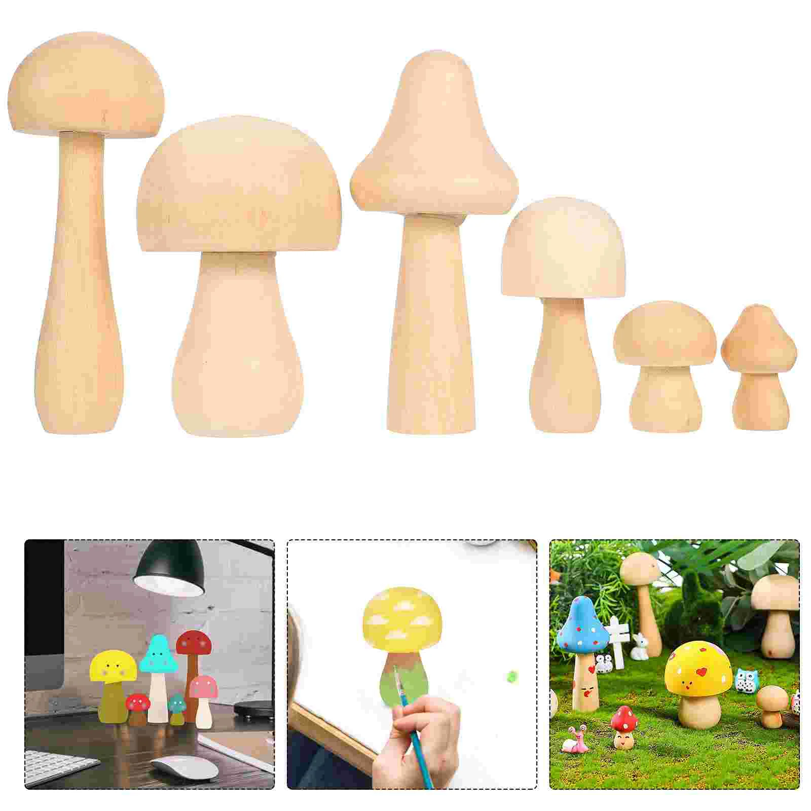 

6 Pcs Natural Mushroom-shaped Wood Unfinished Wooden Toys for Children Graffiti