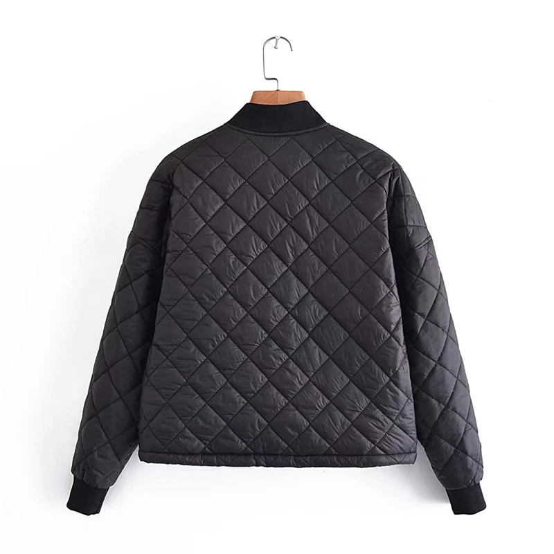 KEYANKETIAN women's diamond quilted black cotton-padded jacket New fall/winter loose-collar bomber jacket Cotton neutral jacket