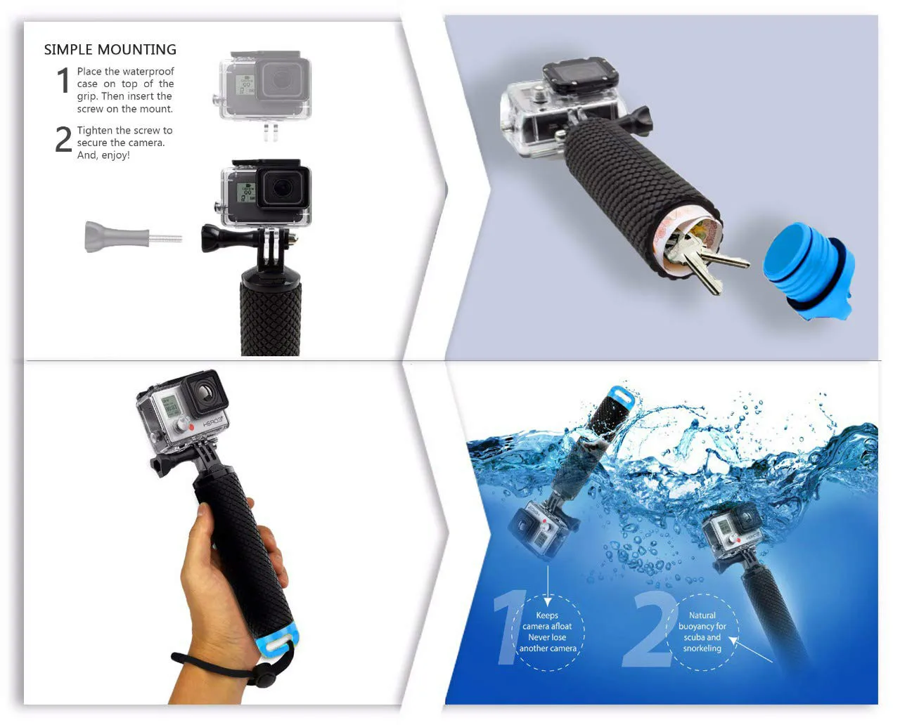 Waterproof Floating Hand Grip Antislip Sport Floaty Bobber for GoPro Hero 7 6 5 4 3+ Sjcam Yi Lite 4K Water  Action Camera kit images - 6