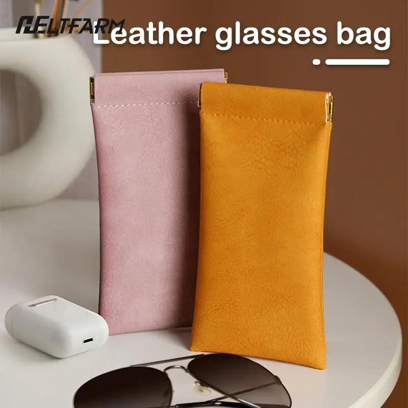 

Leather Glasses Bag Sunglasses Box Convenient Eyewear Storage Bag Automatic Closing Protective Glasses Storage Bag for Office